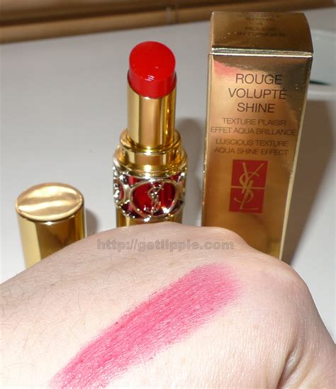 ysl rouge volupte shine 4 rouge in danger swatch|YSL rouge volupté shine lipstick.